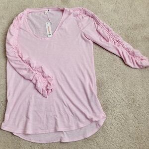 SUNDRY Shirred Sleeve Tee Shirt For Women Size 2 Frosty Pink